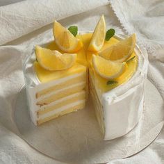 there is a piece of cake with lemons on it