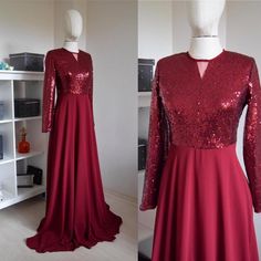 Made To Measure Charming Silk Chiffon With Top Sequin Long Sleeve Burgundy Bridesmaid Dress, Burgund Sequin Chiffon Evening Dress For Party, Party Evening Dress In Chiffon With Sequins, Floor-length Chiffon Evening Dress With Sequins, Wedding Floor-length Sequin Maxi Dress, Wedding Maxi Dress With Contrast Sequin, Chiffon Gown With Illusion Neckline For Party, Party Gown With Illusion Neckline In Chiffon, Party Gown With Illusion Neckline And Chiffon, Floor-length Sequin Bridesmaid Dress For Prom