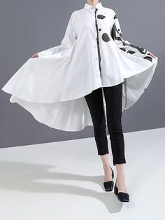 Sku CY-!65807 Material Polyester Style Loose , Long Sleeves , Personality Feature Printing , Buttoned , Elasticity Neckline Lapel Occasion Original Creation , Leisure Fashion Seasons Spring , Autumn Type Blouses&shirts Tops Color WHITE Size FREE SIZE Please consult the size chart we provide for this item's measurements to help you decide which size to buy.Please note: There may be 1-3cm differ due to manual measurement.CMINCH Bust Shoulder Sleeve Length FREE SIZE 112 44 53 65-103 Model's information : Weight : 49 KgHeight : 168 Cm (66.14 Inches) White Blouse With Shirttail Hem For Fall, White Blouse With Asymmetrical Hem For Fall, White Cotton Shirt With Asymmetrical Hem, Casual White Shirt With Asymmetrical Hem, White Shirt With Asymmetrical Hem For Spring, Leisure Fashion, Fashion Seasons, Full Sleeve, Shoulder Sleeve