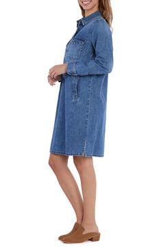 When dress and denim days come together, toss on this popover dress turned to the perfect fade and cut from pure cotton denim. 37" length Button half placket Spread collar Long sleeves with one-button cuffs Chest button-flap patch pockets; front welt pockets 100% cotton Machine wash, tumble dry Imported Relaxed Fit Denim Dress With Buttons For Daywear, Relaxed Fit Denim Dress For Daywear, Dark Wash Relaxed Fit Denim Dress For Daywear, Light Wash Denim Dress With Pockets For Daywear, Denim Dress For Daywear In Fall, Denim Dress For Fall Daywear, Medium Wash Cotton Denim Dress For Daywear, Denim Dress With Pockets For Daywear, Denim Blue Dress With Pockets For Daywear