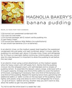 the recipe for banana pudding is shown here