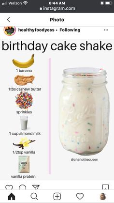 the birthday cake shake is in a jar