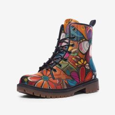 Multicolor Leather Boots, Multicolor Leather Boots For Spring, Spring Multicolor Leather Boots, Painted Doc Martens, Lightweight Boots, Vegan Leather Boots, Sustainable Style, Ankle Support, Soft Textiles