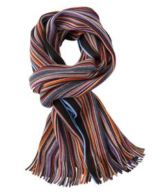 a multicolored striped scarf on a white background