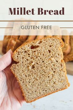 a hand holding a slice of gluten free millet bread