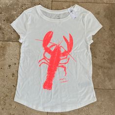 Cute Lobster Tee Shirt From Gap Kids - Never Worn! Tag Still On! Casual Screen Print Tops By Gap, Playful Gap Short Sleeve T-shirt, White Gap T-shirt With Graphic Print, Gap White Graphic Print T-shirt, Gap White Graphic Print Top, Playful Summer Tops From Gap, White Graphic Print Tops By Gap, Playful Summer Tops By Gap, White Graphic Print Top By Gap