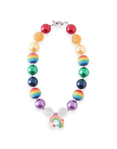 Rainbow & Cloud Chunky Pendant Necklace - ARIA KIDS Cute Multicolor Charm Necklace For Birthday, Playful Multicolor Personalized Charm Necklaces, Novelty Multicolor Jewelry For Birthday, Playful Personalized Multicolor Charm Necklaces, Personalized Multicolor Playful Charm Necklaces, Cute Personalized Multicolor Charm Necklaces, Fun Multicolor Personalized Charm Necklaces, Rainbow Novelty Jewelry For Birthday, Multicolor Novelty Necklaces For Birthdays