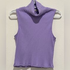 Heart & Hips Sleeveless Turtleneck Brand New Color - Lavender Purple Heart Vest, Trendy Purple Sleeveless Top, High Neck Vest Top For Spring, Stretch Purple Sleeveless Tank Top, Purple Tank Vest Top, Purple Stretch Sleeveless Tank Top, Purple Tank Top Vest, Purple Cotton Vest Top, Trendy Purple Tank Top