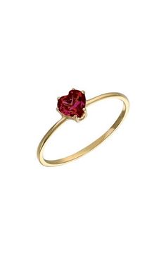 A faceted red garnet heart sparkles on a slender ring handcrafted from gleaming 14-karat gold. Total garnet weight: 0.50ct. 14k gold/red garnet Made in Spain Classic 14k Gold Heart-shaped Birthstone Ring, 14k Gold Heart Cut Red Jewelry, Gold Heart-shaped Ruby Ring In 14k Gold, 14k Gold Heart Cut Red Heart Ring, Elegant Red Heart Ring In 14k Gold, 14k Gold Red Heart Cut Ring, Gold Heart-shaped 14k Gold Ruby Ring, Heart-shaped Ruby Ring In 14k Gold, Red Heart Birthstone Ring In 14k Gold