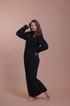 Black Sweater Dress Oversized Wool Dress Extravagant Wool - Etsy Greece Long Chunky Knit Sweater Dress, Oversized Long Knit Sweater Dress, Winter Long Chunky Knit Dress, Long Chunky Knit Winter Dress, Oversized Long Knit Dress, Oversized Cozy Long Sleeve Dresses, Hand Knitted Long Sleeve Dress For Fall, Hand-knitted Long Sleeve Dress For Fall, Long Sleeve Chunky Knit Dresses For Winter