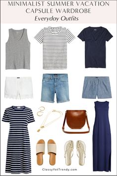 Minimalist Summer Vacation Capsule Wardrobe - Outfits & Beach Essentials - Classy Yet Trendy Classy Yet Trendy Summer, Beach Capsule, Capsule Packing, Vacation Capsule Wardrobe, Vacation Capsule, Minimalist Packing, Spring Summer Capsule Wardrobe, Capsule Wardrobe Basics