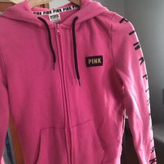 Brand:Pink // Size:Xs Only Worn Once Basically Brand New! Message Me For More Info! Pink Crew Neck Outerwear With Letter Print, Pink Sporty Tops For Fall, Sporty Pink Top For Fall, Sporty Pink Tops For Fall, Trendy Pink Tops With Ribbed Cuffs, Pink Letter Print Outerwear For Spring, Trendy Pink Sports Hoodie, Trendy Pink Hoodie For Sports, Pink Sports Sweatshirt For Fall