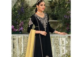 Buy Indian Designer Black Zardozi Work Kurta With Golden Flared Palazzo for Wedding, Beautiful Heavy Suit Set for Her, Bridesmaid Wear Online in India - Etsy Black Choli With Dabka Work For Wedding, Black Sharara With Dori Work For Wedding, Wedding Black Sharara With Dori Work, Semi-stitched Black Palazzo Set For Wedding, Black Cutdana Wedding Kurta, Festive Black Palazzo Set For Wedding, Wedding Black Cutdana Kurta, Fitted Black Palazzo Set For Wedding, Black Cutdana Salwar Kameez For Wedding