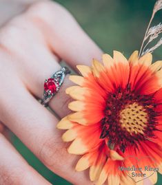 Tree engagement ring with ruby, Unique twig engagement ring, Ruby engagement ring in silver, Women's branch ring, Unusual engagement ring ■ All my rings are only crafted with the finest of recycled metals DETAILS: Stone - 5mm Lab Grown Ruby Metal - solid Sterling Silver Dimensions - width 6mm (0.23 in.), band width - 3mm (0.118 in.) Finish - oxidized (shiny at your request) Please choose your ring size and gems in menu while making your order View all tree bands and rings: http://etsy.me/2v9a68V Nature-inspired Red Rings For Gifts, Nature-inspired Red Rings As Gifts, Dainty Silver Ruby Ring For Wedding, Tree Engagement Ring, Engagement Ring With Ruby, Branch Rings, Engagement Ring Ruby, Tree Branch Ring, Ring With Ruby