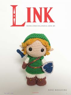 a crocheted link amigurt doll is posed on the cover of link magazine