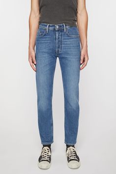 Tapered High Rise Jeans In Rigid Denim, High Rise Tapered Rigid Denim Jeans, Modern Rigid Denim Jeans With Straight Hem, Modern Recycled Denim Straight Leg Jeans, Tapered Denim Jeans With Standard Cut Leg, Modern Straight Leg Recycled Denim Jeans, Modern Rigid Denim Cropped Jeans, Tapered Standard Cut Denim Jeans, Classic High-rise Tapered Jeans