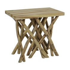 a wooden table made out of branches on a white background with clipping for text