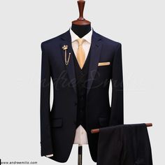 Benefits of Choosing our Solid Dark Blue 3 Piece Suit Our tailors stitch to deliver the finest quality with superior fit as per your requirements. We have a catalog full of bespoke suiting designs where you can choose the suit design. If you don’t find what you are looking for. You can go with your own choice of suiting elements. Where you can choose suit lapels, buttons, jacket style and number of buttons on cuffs with your monogram embarrassed on jacket cuff. Bespoke suit is not only giving yo Slim Fit Three-piece Suit With Notch Lapel For Office, Business Set With Notch Lapel And Custom Fit, Blue Suit With Lapel Collar For Work, Slim Fit Suits With Single Button And Notch Lapel, Navy Notch Lapel Workwear Sets, Slim Fit Single Button Suit With Notch Lapel, Navy Notch Lapel Sets For Workwear, Tailored Blue Suits For Office Wear, Blue Notch Lapel Suits For Office