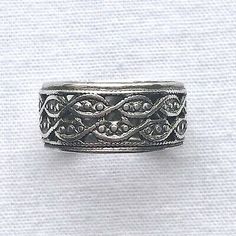 Espo .925 Sterling Silver Pinky Ring Band Signed Boho Retro Jewelry Size 5.5 | eBay Vintage Sterling Silver 925 Wide Band Ring, Vintage Wide Band Jewelry Stamped 925, Vintage Ring With Intricate Design And Wide Band, Vintage Wide Band Ring With Intricate Design, Vintage Ring With Wide Band And Intricate Design, Vintage Sterling Silver Jewelry With Decorative Band, Vintage Wide Band Jewelry With Intricate Design, Vintage Silver Wide Band Ring, Vintage Round Filigree Ring With Oxidized Finish