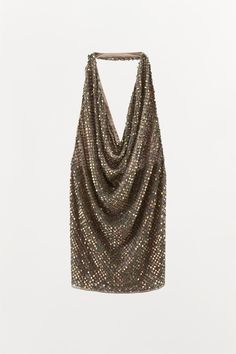 BEADED SEQUIN HALTER DRESS - Beige-pink | ZARA United States V Neck Halter Dress, Ireland Dress, Glitter Party Dress, Neck Halter Dress, Sequin Halter Dress, Ladies Club, Sequin Halter, Zara Gold, Sequin Appliques