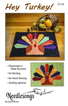 an image of a turkey placemat with the words hey turkey on it and two pictures of