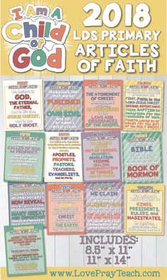 the poster for the children's articles of faith event