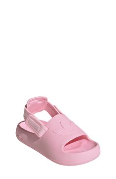 Cushy and comfy, this kid-size sandal molded from soft EVA features a grippy tread and a removable, padded heel strap for stay-on security in any activity. Removable, adjustable hook-and-loop heel strap Textile and synthetic upper/synthetic lining and sole Imported Non-slip Eva Foam Slide Sandals, Pink Adjustable Fit Synthetic Sandals, Pink Adjustable Synthetic Slides, Pink Non-slip Slide Sport Sandals, Adidas Sandals For Spring Swimming, Adidas Synthetic Sport Sandals For Spring, Pink Synthetic Sport Sandals With Adjustable Strap, Pink Non-slip Synthetic Sport Sandals, Adidas Non-slip Sport Sandals For Beach