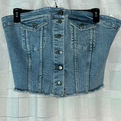 Plus Size Denim Corset Functional Front Buttons Stretch Smocked Back Raw Edges Finishing Hem Size Xl For People With Big Breast, It’s Too Loose On Me. You Can Wear It Alone Or On Top Tank/ Shirt. Brand New Never Used Non-stretch Trendy Denim Top For Spring, Blue Non-stretch Casual Denim Top, High Waist Denim Tops For Spring, Non-stretch Denim Blue Top, Non-stretch Medium Wash Denim Top, High Waist Blue Denim Cotton Top, Blue High-waist Cotton Denim Top, Spring Medium Wash High Waist Denim Top, Medium Wash High Waist Top For Day Out