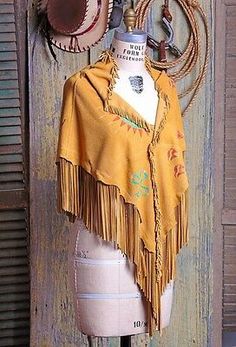 Western, Southwest SITTING BULL LEATHER SHAWL Deerskin Suede w Fringe 72″ x 22" | eBay Fancy Shawl Regalia, Western Chic Fashion, Western Chaps, Sitting Bull, Native American Clothing, Indian Princess, Ribbon Skirts, Romantic Outfit, Western Chic