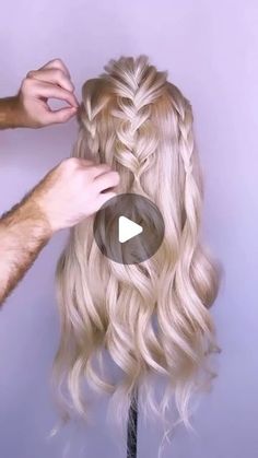 Joseph I'Anson on Instagram: "Braided half up style perfect for prom/bride/bridesmaid/wedding guest. For this particular Hair up I wanted to create different textures on the hair that was up, so I started with 3 braids loosed off (to create that undone vibe) combined with a rope braid either side, meeting in the middle, this created the contrasting textures.  To wave the hair I used the @ghdhair Curve Soft Curl Tong (32mm)  L’IMAGE Mannequin - “Denise” from @equip_the_creative use code Joseph10 at the checkout to get 10% off your order.   . Products: @revlonprofessionaluk . . . . . . .  #hairtutorial #hairup #hairupdo #hairdo #hairdosimple #updo #updos #updohairstyles #hairups #hairstyles #hairideas #Weddinghair #hairwedding #bridalhair #reel #reels #igreels #ighair #hairfashion #hairhack Braided Half Updo Wedding, Two Braids And Curls, Wedding Guest Hairstyles With Braids, Half Updo With Braids, Hairstyles With A Braid And Curls, Side Pony Updo Wedding, Two Half Up Braids, Hair Up Or Down For Wedding