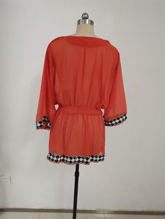 Buy More, SAVE More! Summer Orange V-neck Blouse, Casual V-neck Blouse For Beach Season, Red Long Sleeve Dress For Beach Cover-up, Chic Orange Blouse For Vacation, Chic Long Sleeve Vacation Blouse, Red Tunic Tops For Spring, Chic Long Sleeve Blouse For Vacation, Orange Summer Blouse For Vacation, Long Sleeve Blouse For Summer Beachwear