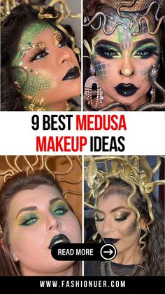 Medusa Face Makeup, Halloween Medusa Makeup, Medusa Diy Costume Outfit, Medusa Face Paint, Medusa And Statue Costume, Medusa And Stone Man Costume, Madusa Costume, Snake Makeup Look, Medusa Makeup Halloween