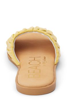 A pleated leather strap lends effortless texture to this laid-back sandal ready for warm weather. Leather upper/synthetic lining and sole Imported Synthetic Sandals With Textured Footbed For Beach, Beach Sandals With Leather Footbed And Synthetic Material, Beach Sandals With Leather Footbed, Yellow Synthetic Beach Slides, Yellow Synthetic Slides For The Beach, Synthetic Slides With Leather Footbed For Beach, Beach Woven Leather Flat Slides, Synthetic Sandals With Braided Straps For Summer Outings, Vacation Sandals With Braided Straps And Synthetic Material