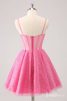 Sparkly Pink Spaghetti Strap Homecoming Dresses Sheer Back to School D – Viniodress Corset Cocktail Dress, Hoco Court, Homecoming Dresses Sparkly, Pink Spaghetti, Lovely Partner, Hoco Dress, Homecoming Dance, Pink Homecoming Dress, Dress With Sequins