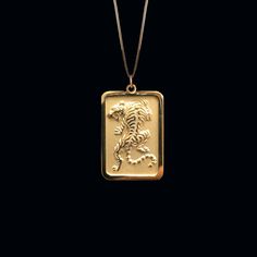 Tiger Pendant Medal - johnnysaintstudio Gold Tiger, Tiger Pendant, Phoenix Pendant, Gold Dragon, Gold Tree, Solid Gold Chains, Small Circle, Dragon Pendant, Box Making