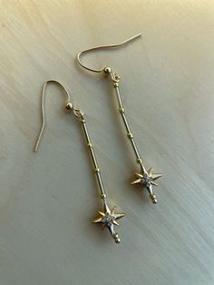 Gold dangle starburst earrings. They'll love you as much as you'll love them. Star Dangle Earrings, Midcentury Style, Gold Starburst, Starburst Earrings, Lovely Things, Style Earrings, Star Earrings, Jewelry Earrings Dangle, Etsy Earrings