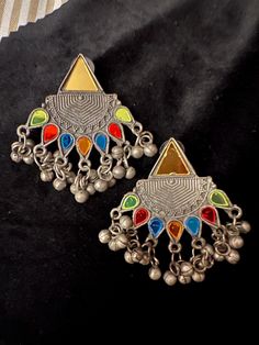 Afghani style mirror work jhumki, silver plated on stainless steel Colored Mirror, Forest Hills, Festive Wear, Mirror Work, Festival Wear, Jewelry Earrings Dangle, Silver Plate, Silver Plated, Dangle Drop Earrings