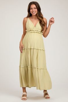 Light Olive Striped Ruffle Tiered Maternity Maxi Dress Summer Tiered Maternity Dress, Tiered Summer Maternity Dress, Spring Maternity Tiered Dress, Spring Maternity Wear Tiered Dress, Tiered Maternity Dress For Summer, Spring Maternity Tiered Maxi Dress, Spring Maternity Maxi Dress, Tiered, Tiered Ruffle Maternity Dress, Spring Maternity Maxi Dress With Tiered Design