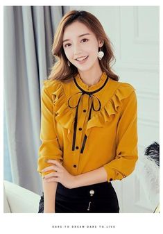 Streetwear Office, Dark Blue Shirt, Office Blouse, Ladies Tops Blouses, Blouse Elegant, Shirt Korean, White Shirts Women, Women Streetwear, Elegant Lady