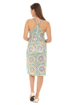 Take on the day in the breezy fashion of this easygoing sleeveless dress flaunting a lively Abstract print. Size S: 38'' long from high point of shoulder to hem 95% polyester / 5% spandex Machine wash