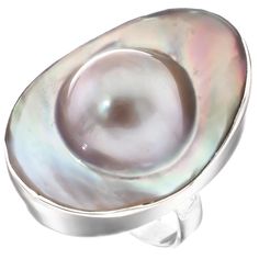 925 Sterling Silver Oval Opulent Mabe Blister Mother Of Pearl Shell Sz 9 Ring, 1 1/4"    Pearl Type:  Mabe blister pearl Ring Dimension:  32x25mm (1 1/4"x1") Ring Size:  US 9 (Pre-sized ),Adjustable 7-11 Silver Type:  925 sterling silver Silver Oval Pearl Ring For Anniversary, High Luster Oval Pearl Ring As Gift, High Luster Oval Pearl Ring, Silver Oval Pearl Ring For Gift, Formal Oval Silver Pearl Ring, Formal Silver Oval Pearl Ring, Silver Oval Pearl Ring With High Luster, Silver Pearl Ring With High Luster For Gift, Silver High Luster Pearl Ring For Gift