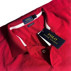 New Polo Ralph Lauren Men's Classic Fit Short Sleeve Pony Horse Red Polo Shirt. 100% Cotton. Size Small. Features Front Chest Signature Embroidered Pony Logo And Polo Logo Written On The Back Of Collar. Measurements Laying Flat - Chest 18” - Length Front 24” / Back 25” - Shoulder 15.5 Classic Red Tops With Relaxed Fit, Classic Red Top With Relaxed Fit, Classic Red Polo Collar Shirt, Classic Red Polo Collar T-shirt, Classic Red Polo Collar Top, Red Cotton Polo Collar Shirt, Ralph Lauren Rugby Shirt, Orange Polo Shirt, Red Polo Shirt