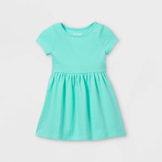 Toddler Girls' Short Sleeve Dress - Cat & Jack™ Cute Cotton Dress With Crew Neck, Solid Stretch Cotton Dresses, Stretch Cotton Crew Neck Dresses, Casual Solid Short Sleeve Dress For Spring, Casual Cotton Short Sleeve Dress With Relaxed Fit, Cotton Stretch Dresses With Crew Neck, Stretch Cotton Dresses With Crew Neck, Spring Plain Crew Neck Dress, Plain Crew Neck Dress For Spring