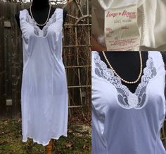 Beautiful vintage slip dress. Very lightweight! Measurements... Pit to pit: 18.5" Waist: 17" Length: 34" Strap length: 14" Tracking number is included. White Lace Slip Dress With Lace Patchwork, White Sleeveless Slip Dress With Delicate Lace, Vintage White Slip Dress With Lace Trim, White Lace Slip Dress For Daywear, Cottagecore White Nightgown With Lace Trim, White Fitted Vintage Slip Dress, Vintage White Lace Nightgown, White Lace Vintage Nightgown, White Lace Slip Dress With Lace Trim