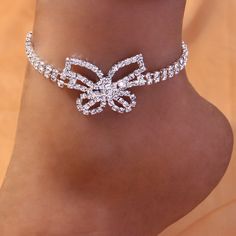 Elegant Bling Anklets For Party, Elegant Party Anklets With Bling, Summer Elegant Rhinestone Anklets, Crystal Anklets For Parties, Elegant Rhinestone Anklets For Party, Silver Ankle Wrap Bracelets For Party, Rhinestone Anklet, Butterfly Anklet, Big Butterfly