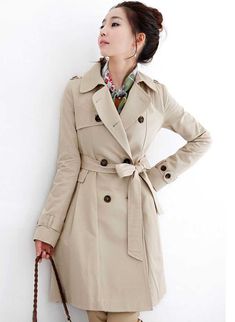 Casual Long Pea Coat With Pockets, Long Spring Outerwear With Button Closure, Belted Stand Collar Winter Outerwear, Winter Belted Stand Collar Outerwear, Casual Long Pea Coat For Spring, Belted Outerwear With Stand Collar For Work, Single-breasted Long Khaki Outerwear, Khaki Long Single Breasted Outerwear, Long Khaki Single-breasted Outerwear