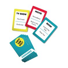 three different types of tv show cards with the words, movies and other things on them