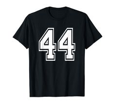 PRICES MAY VARY. Number 44 player number, numbered jersey uniform for school, team, intramural sports. 44th birthday party favor gift. Athletic varsity number for sports fan, coach, basketball, baseball, volleyball, soccer, football, futball, rugby, lacrosse, hockey, track. Lightweight, Classic fit, Double-needle sleeve and bottom hem Team Spirit Top With Number Print, Number Print T-shirt For Football Season, Black Number Print T-shirt For Game Day, Sporty T-shirt With Number Print For Fans, Number Print T-shirt For Game Day During Football Season, Number Print T-shirt For Baseball Season, Sports Numbers, Jersey Tshirt, Gifts For Sports Fans