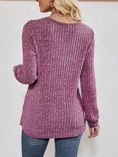 V-Neck Ribbed Long Sleeve Top – BELLATRENDZ Purple Ribbed Stretch Top, Purple Stretch Ribbed Tops, Stretch Purple Ribbed Tops, Stretch Ribbed Purple Tops, Stretch Knit Top In Solid Color, Purple Ribbed Knit Tops, Purple Soft Knit Crew Neck Top, Heather Stretch Tops For Fall, Stretch Textured Knit Solid Top