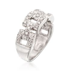 Ross-Simons - .20 ct. t. w. Diamond Panther-Link Ring in Sterling Silver. Size 7. A chic and stylish choice, this .20 ct. t. w. pave diamond panther-link ring showcases a geometric motif. Set in polished sterling silver. 5/16" wide. Diamond panther-link ring. Diamond birthstones are the perfect gift for April birthdays. Modern Pave Setting Diamond Ring For Formal Occasions, Modern Diamond Ring With Pave Setting For Formal Occasions, Modern Formal Diamond Ring With Pave Setting, Link Ring, April Birthday, Geometric Motif, Diamond Birthstone, Linking Rings, Ring Diamond